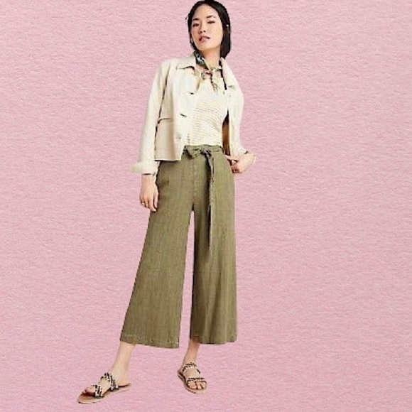 Anthropologie Striped Wide Leg Crop Linen Pants